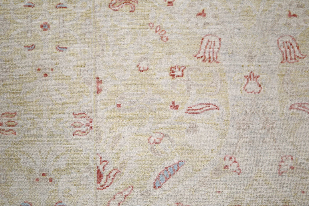 Ivory Afghan Serenity Rug 3' 5" x 10' 6" Hand-Knotted | No. AT15604