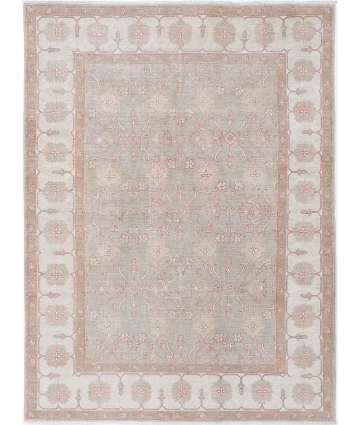Grey Afghan Tabriz Rug 4' 9" x 6' 6" Hand-Knotted | No. AT157940