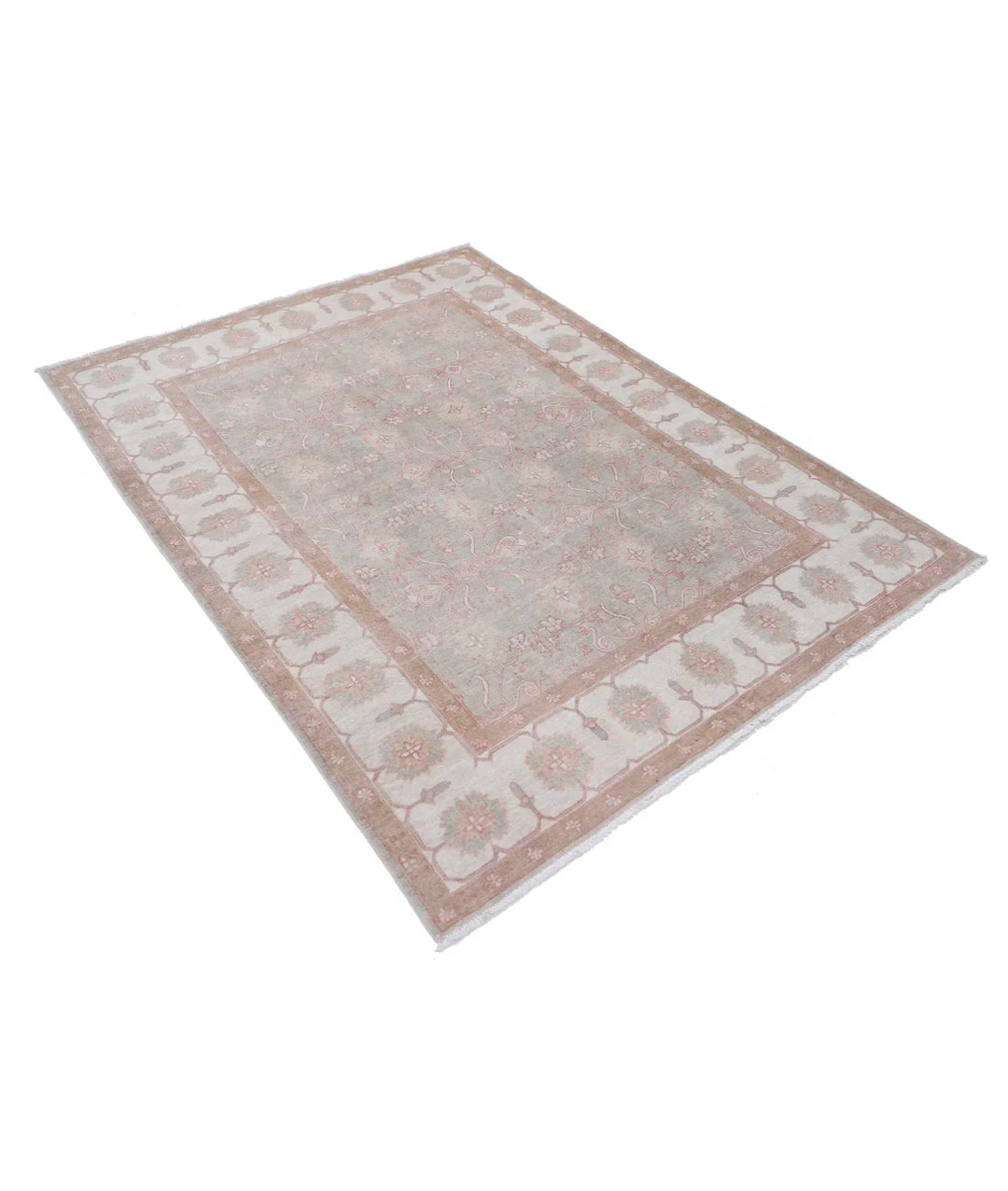 Grey Afghan Tabriz Rug 4' 9" x 6' 6" Hand-Knotted | No. AT157940