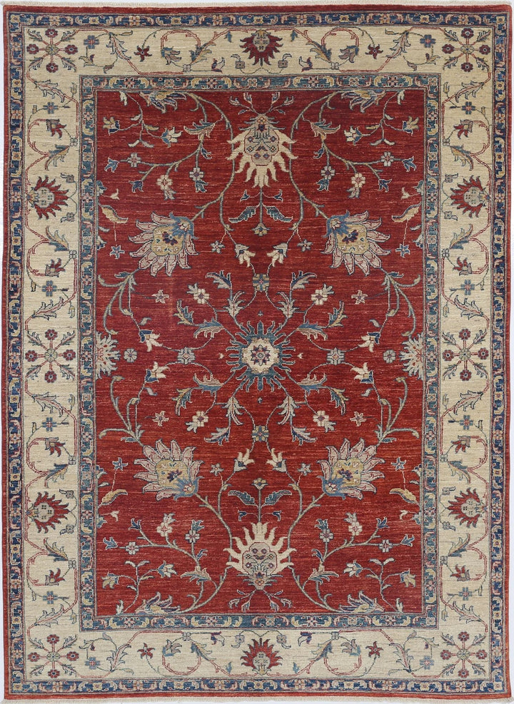 Red Afghan Ziegler Rug 5'6" x 7'8" Hand-Knotted | No. AT15961