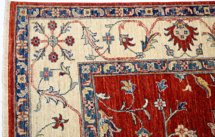 Red Afghan Ziegler Rug 5'6" x 7'8" Hand-Knotted | No. AT15961