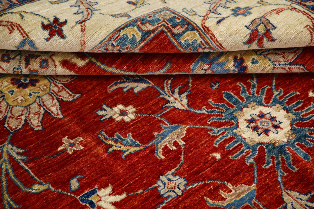 Red Afghan Ziegler Rug 5'6" x 7'8" Hand-Knotted | No. AT15961
