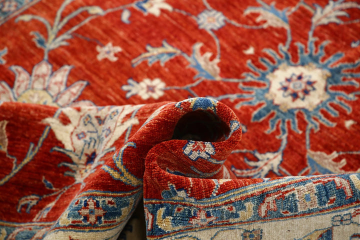 Red Afghan Ziegler Rug 5'6" x 7'8" Hand-Knotted | No. AT15961