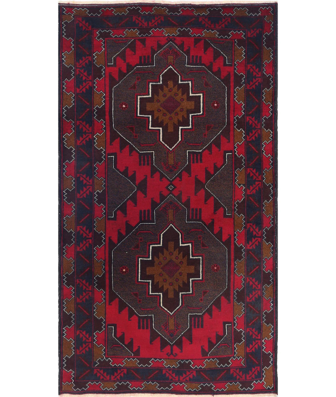 Red Afghan Tribal Rug 2' 1" x 5' 1" Hand-Knotted | No. AT16089