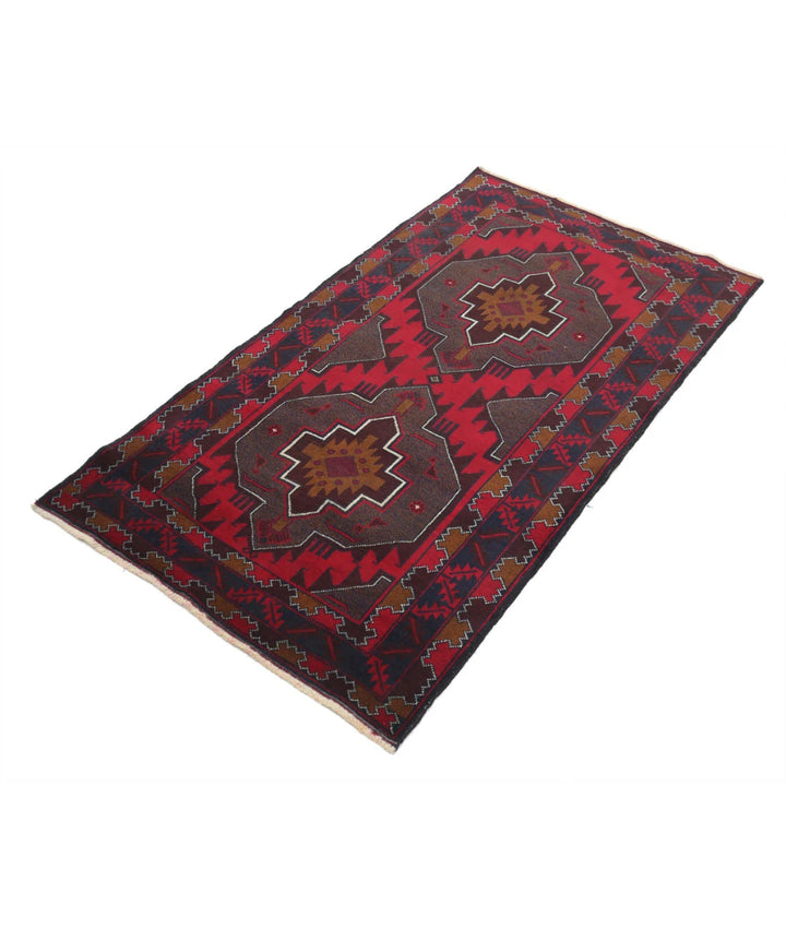 Red Afghan Tribal Rug 2' 1" x 5' 1" Hand-Knotted | No. AT16089