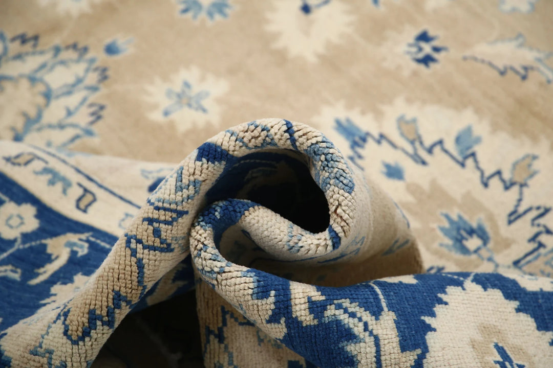 Blue Afghan Ziegler Rug 10' 0" x 13' 2" Hand-Knotted | No. AT16104