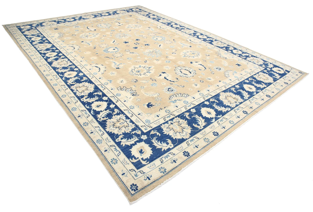 Blue Afghan Ziegler Rug 10' 0" x 13' 2" Hand-Knotted | No. AT16104