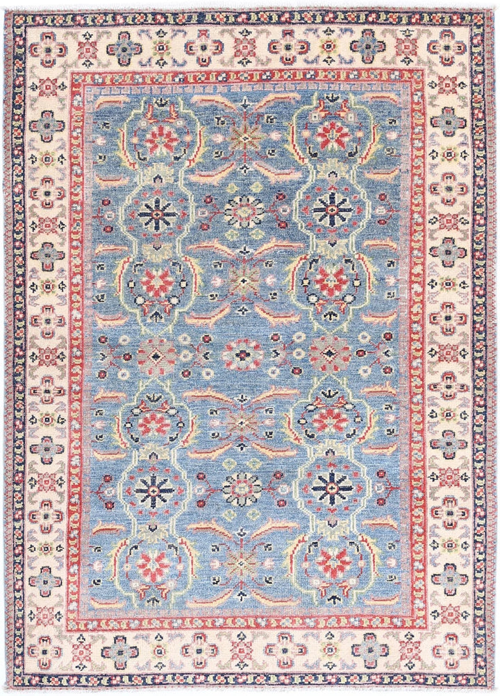 Afghan Tribal Kazak Rug 3' 2" x 4' 5" Hand-Knotted | No. AT16253