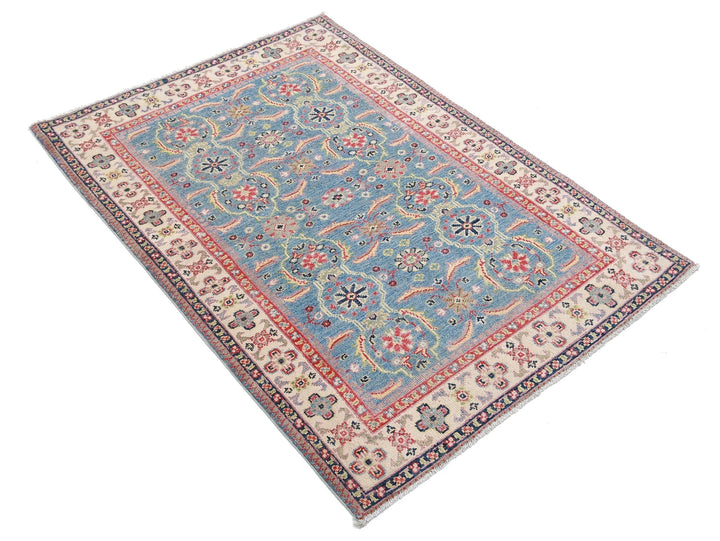 Afghan Tribal Kazak Rug 3' 2" x 4' 5" Hand-Knotted | No. AT16253