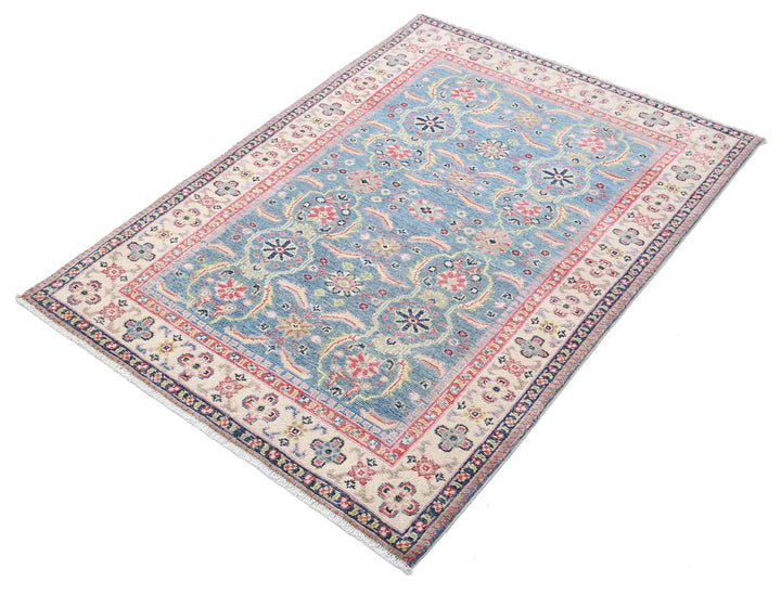 Afghan Tribal Kazak Rug 3' 2" x 4' 5" Hand-Knotted | No. AT16253