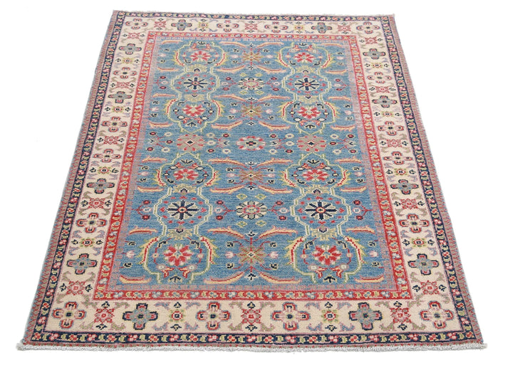 Afghan Tribal Kazak Rug 3' 2" x 4' 5" Hand-Knotted | No. AT16253
