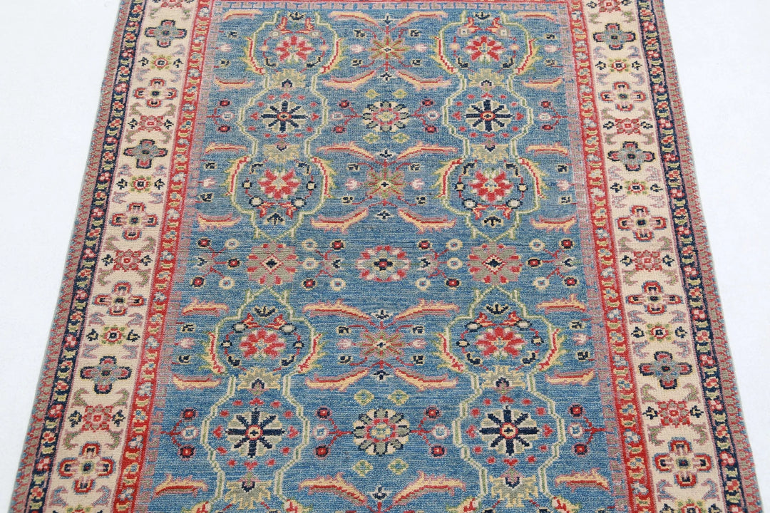 Afghan Tribal Kazak Rug 3' 2" x 4' 5" Hand-Knotted | No. AT16253