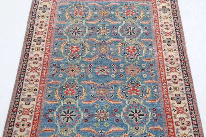 Afghan Tribal Kazak Rug 3' 2" x 4' 5" Hand-Knotted | No. AT16253