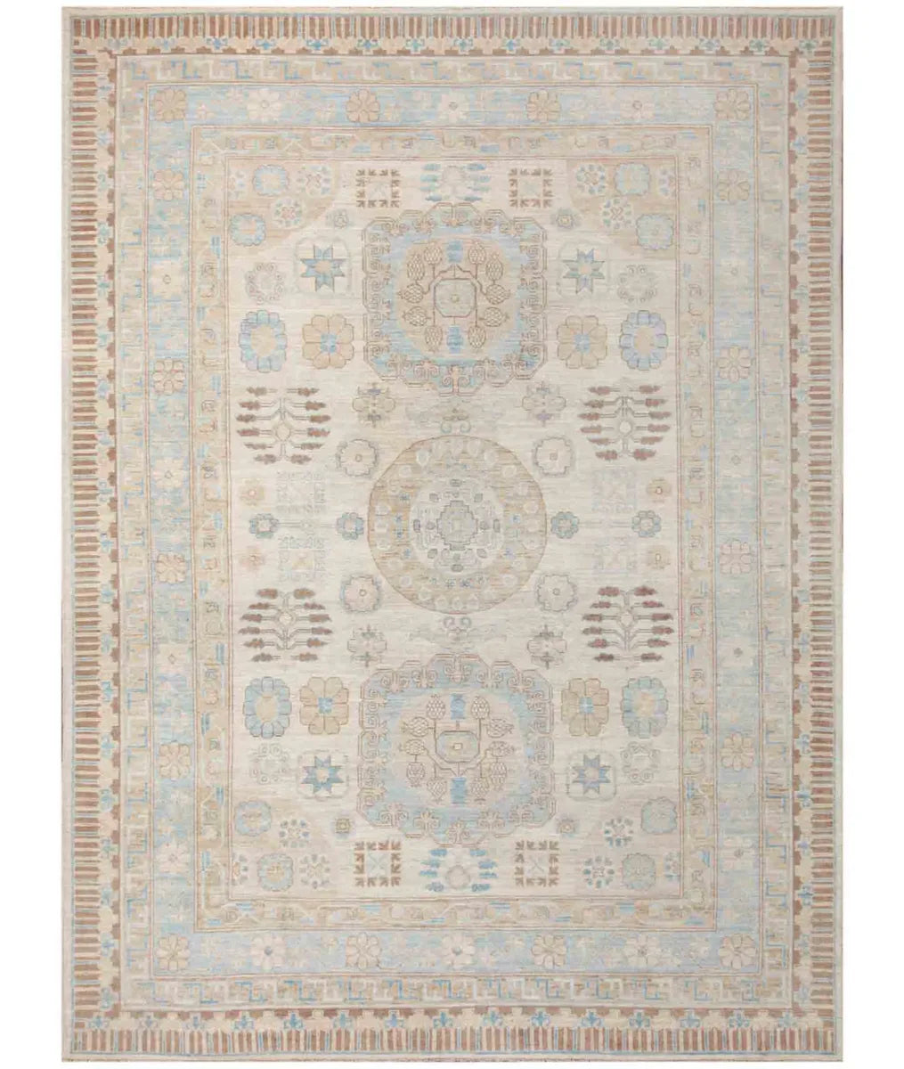 Ivory Afghan Khotan Rug 10' 1" x 13' 8" Hand-Knotted | No. AT163831