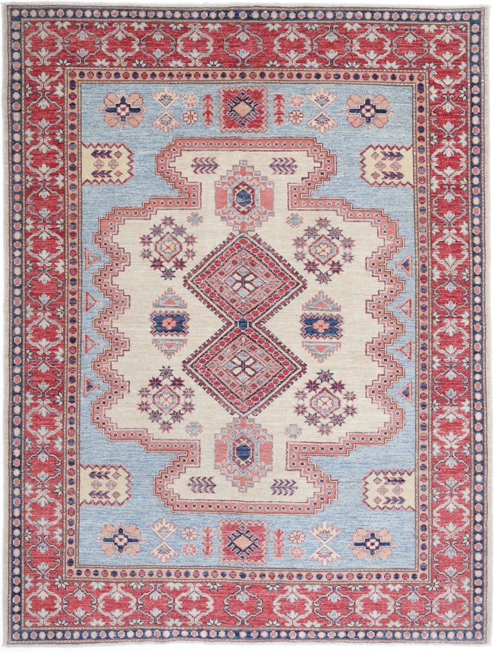 Afghan Royal Kazak Rug 5' 1" x 6' 9" Hand-Knotted | No. AT16483