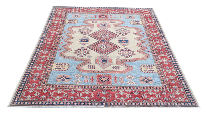 Afghan Royal Kazak Rug 5' 1" x 6' 9" Hand-Knotted | No. AT16483