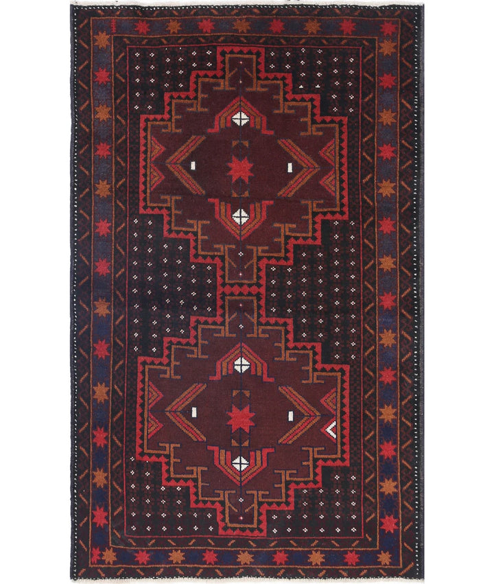 Red Afghan Tribal Rug 2' 9" x 4' 7" Hand-Knotted | No. AT16545