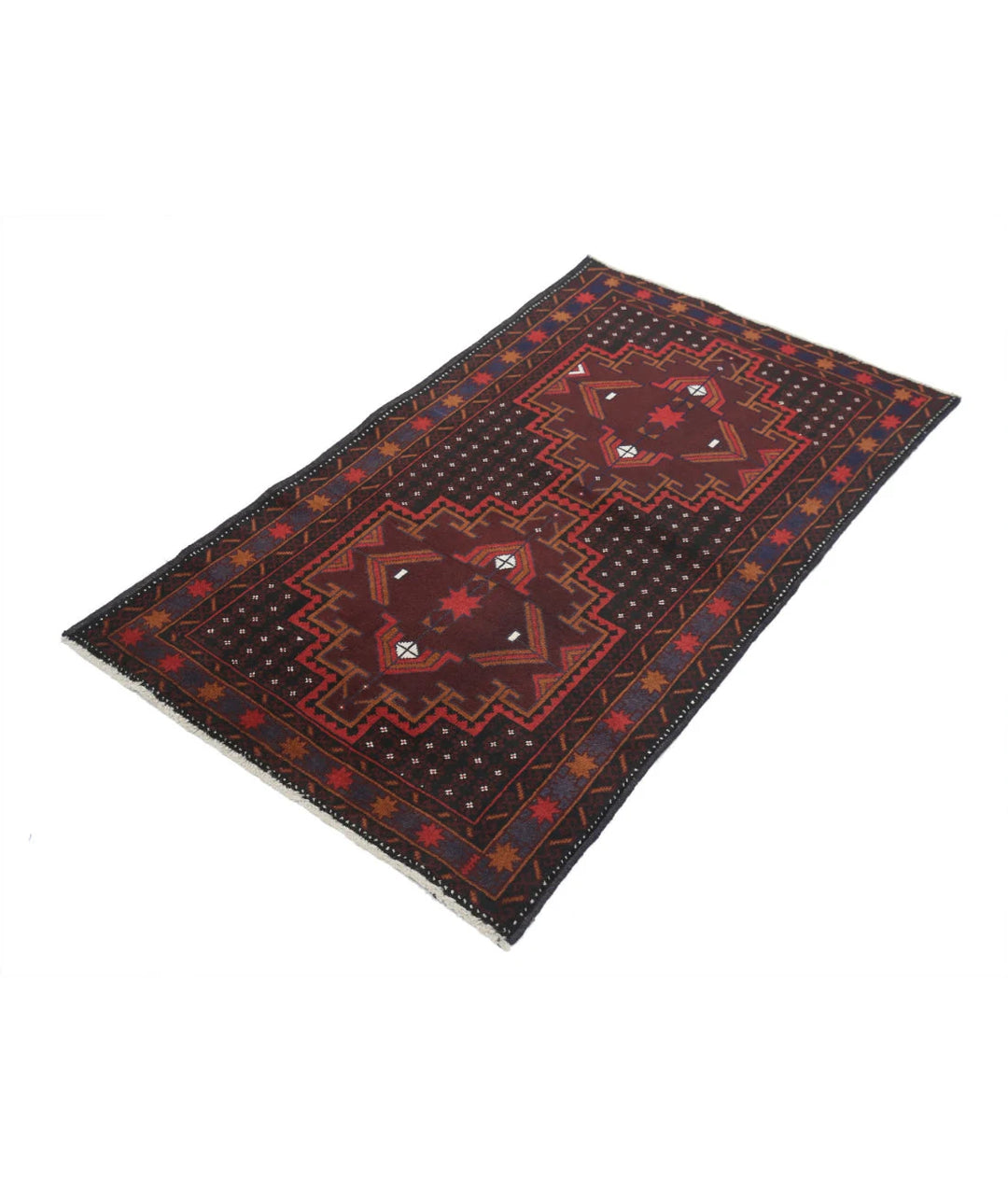 Red Afghan Tribal Rug 2' 9" x 4' 7" Hand-Knotted | No. AT16545