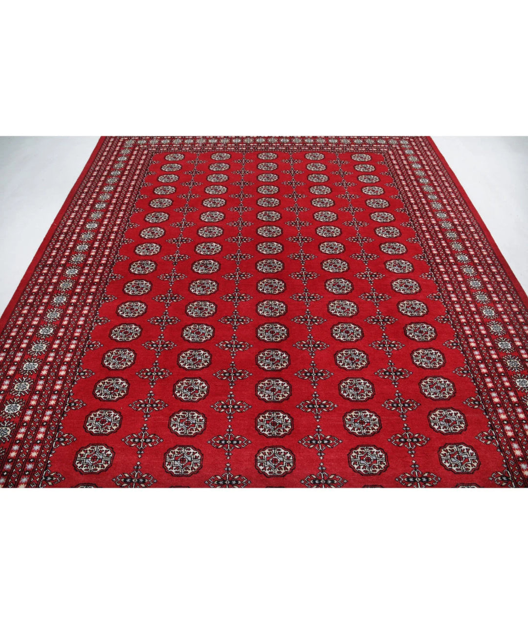 Red Pakistani Bokhara Rug 8' 0" x 10' 1" Hand-Knotted | No. AT16670