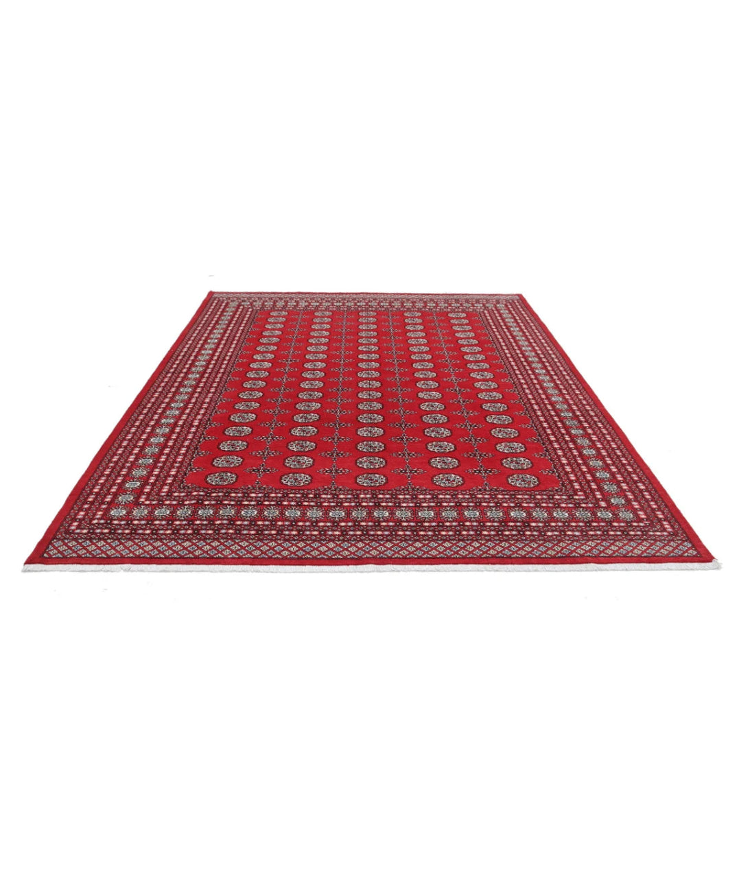 Red Pakistani Bokhara Rug 8' 0" x 10' 1" Hand-Knotted | No. AT16670