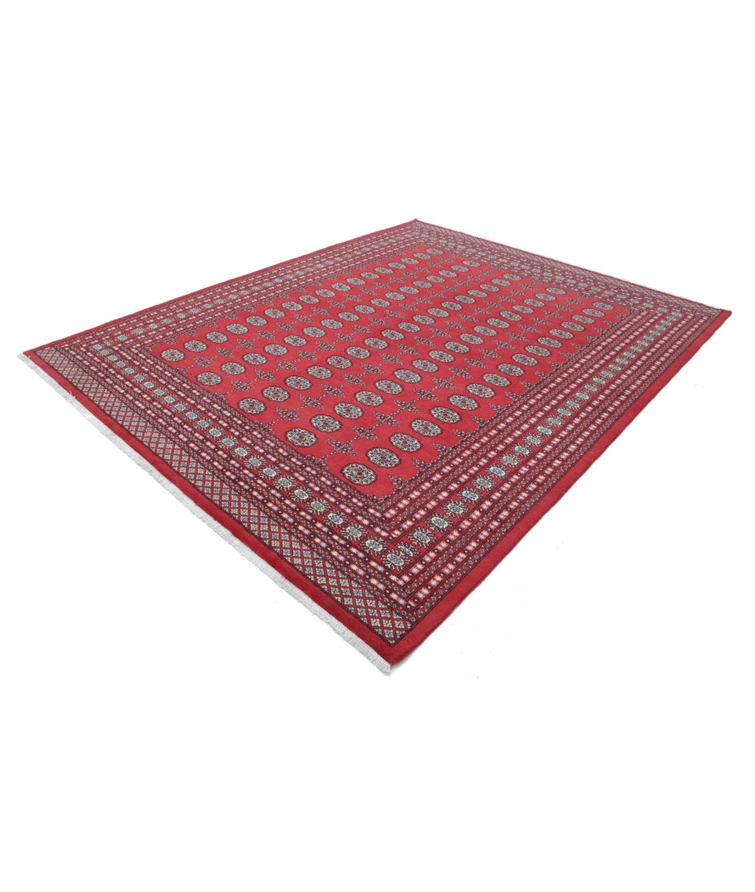 Red Pakistani Bokhara Rug 8' 0" x 10' 1" Hand-Knotted | No. AT16670
