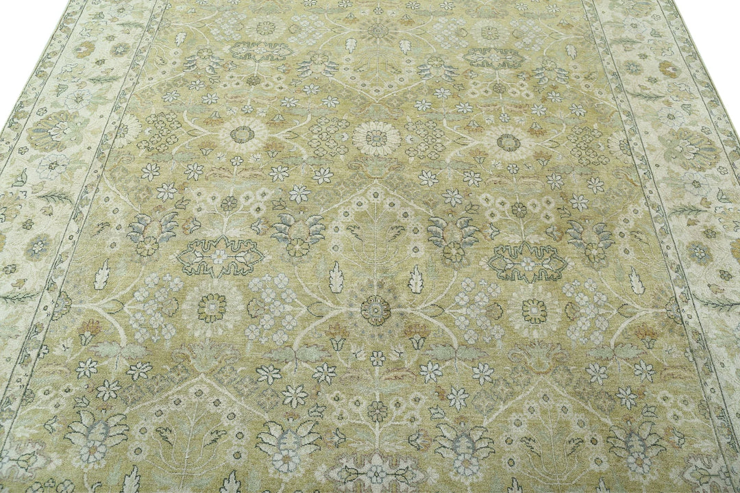 Green Ivory Indian Ziegler Rug 7' 9" x 9' 9" Hand-Knotted | No. AT16714