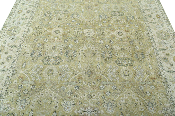 Green Ivory Indian Ziegler Rug 7' 9" x 9' 9" Hand-Knotted | No. AT16714