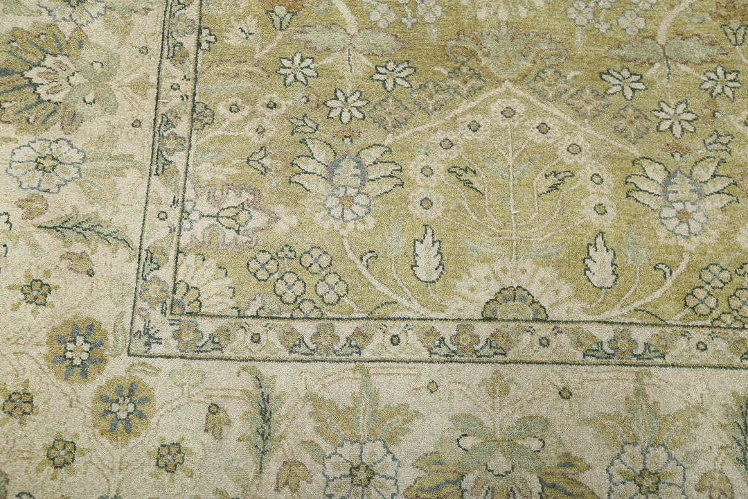 Green Ivory Indian Ziegler Rug 7' 9" x 9' 9" Hand-Knotted | No. AT16714