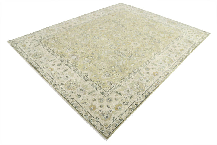 Green Ivory Indian Ziegler Rug 7' 9" x 9' 9" Hand-Knotted | No. AT16714