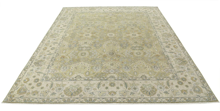 Green Ivory Indian Ziegler Rug 7' 9" x 9' 9" Hand-Knotted | No. AT16714