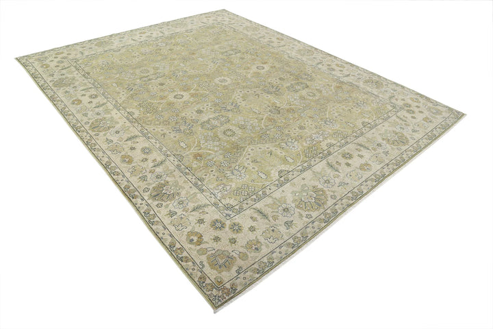 Green Ivory Indian Ziegler Rug 7' 9" x 9' 9" Hand-Knotted | No. AT16714