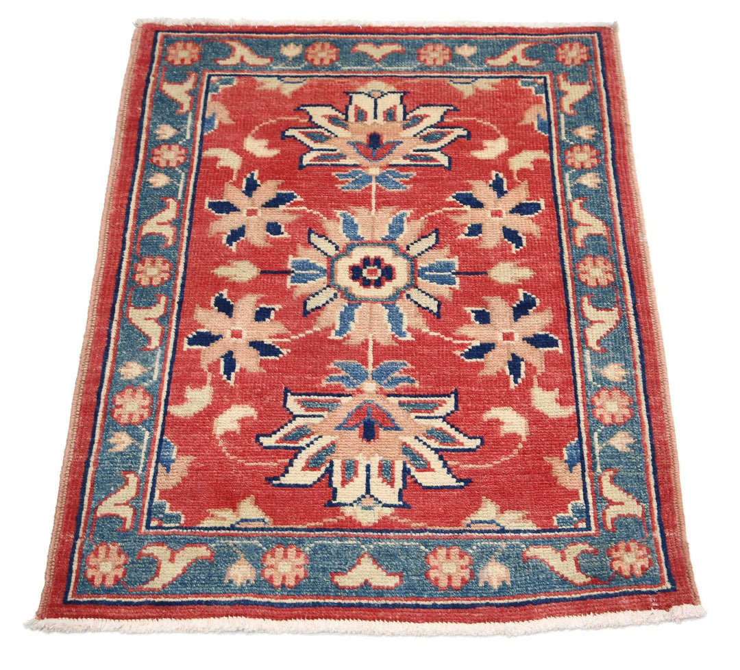 Red Afghan Oriental Rug 2'2" x 3'0" Hand-Knotted border