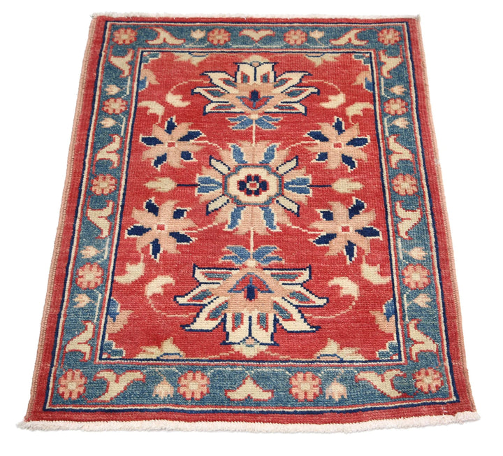 Red Afghan Oriental Rug 2'2" x 3'0" Hand-Knotted border