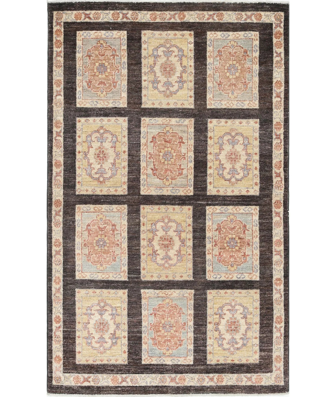 Brown Afghan Oriental Rug 3' 0" x 4' 11" Hand-Knotted | No. AT17175