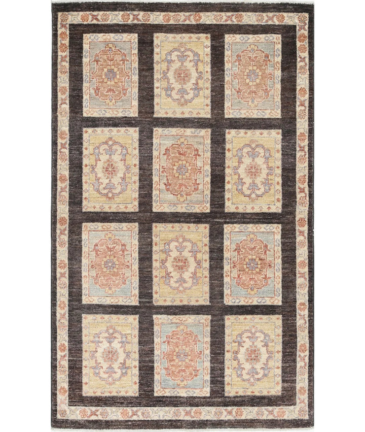 Brown Afghan Oriental Rug 3' 0" x 4' 11" Hand-Knotted | No. AT17175