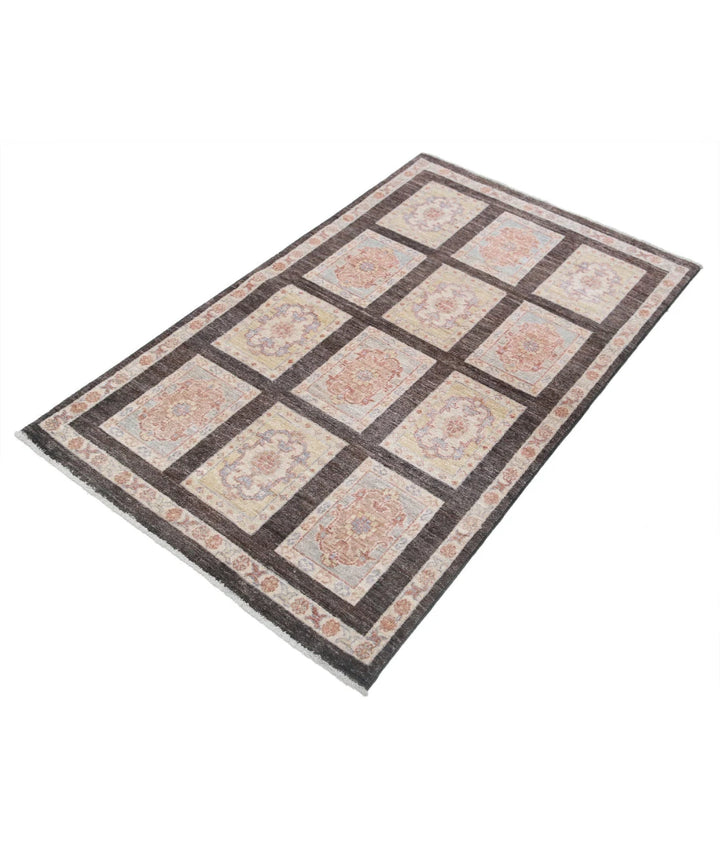 Brown Afghan Oriental Rug 3' 0" x 4' 11" Hand-Knotted | No. AT17175