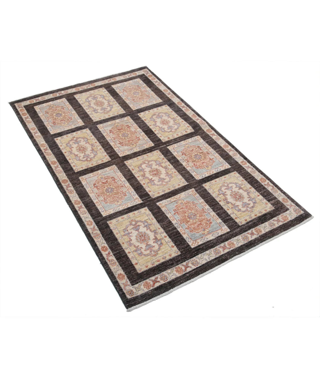 Brown Afghan Oriental Rug 3' 0" x 4' 11" Hand-Knotted | No. AT17175