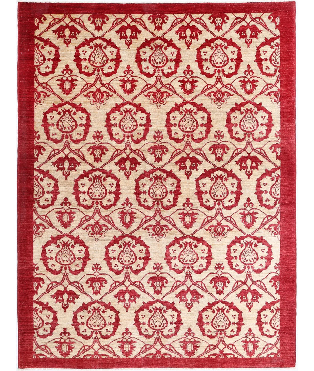 Beige Afghan Modcar Rug 5' 10" x 7' 9" Hand-Knotted | No. AT17200