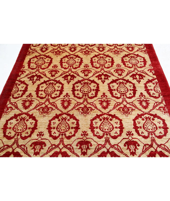 Beige Afghan Modcar Rug 5' 10" x 7' 9" Hand-Knotted | No. AT17200