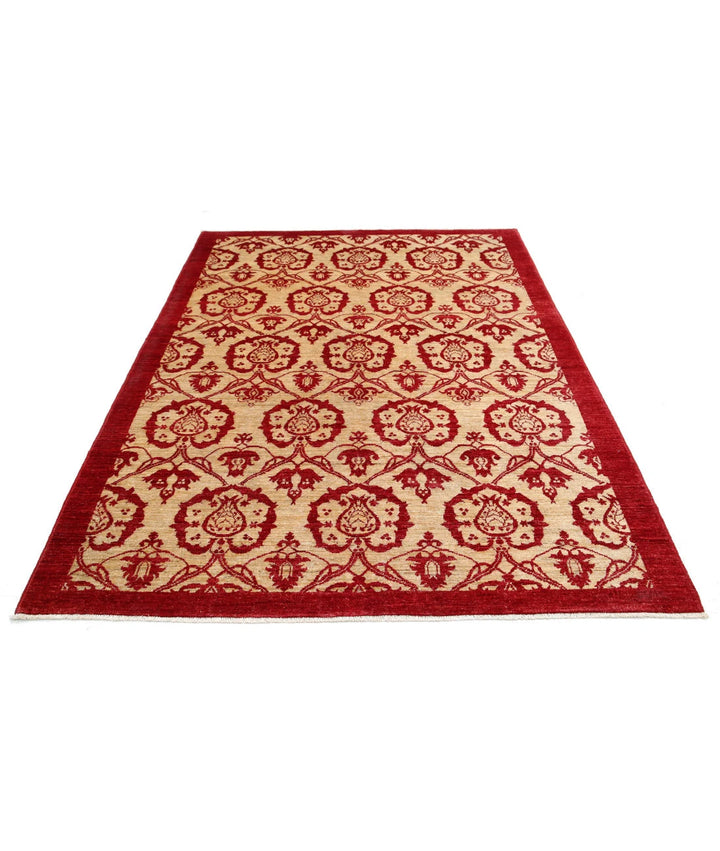 Beige Afghan Modcar Rug 5' 10" x 7' 9" Hand-Knotted | No. AT17200