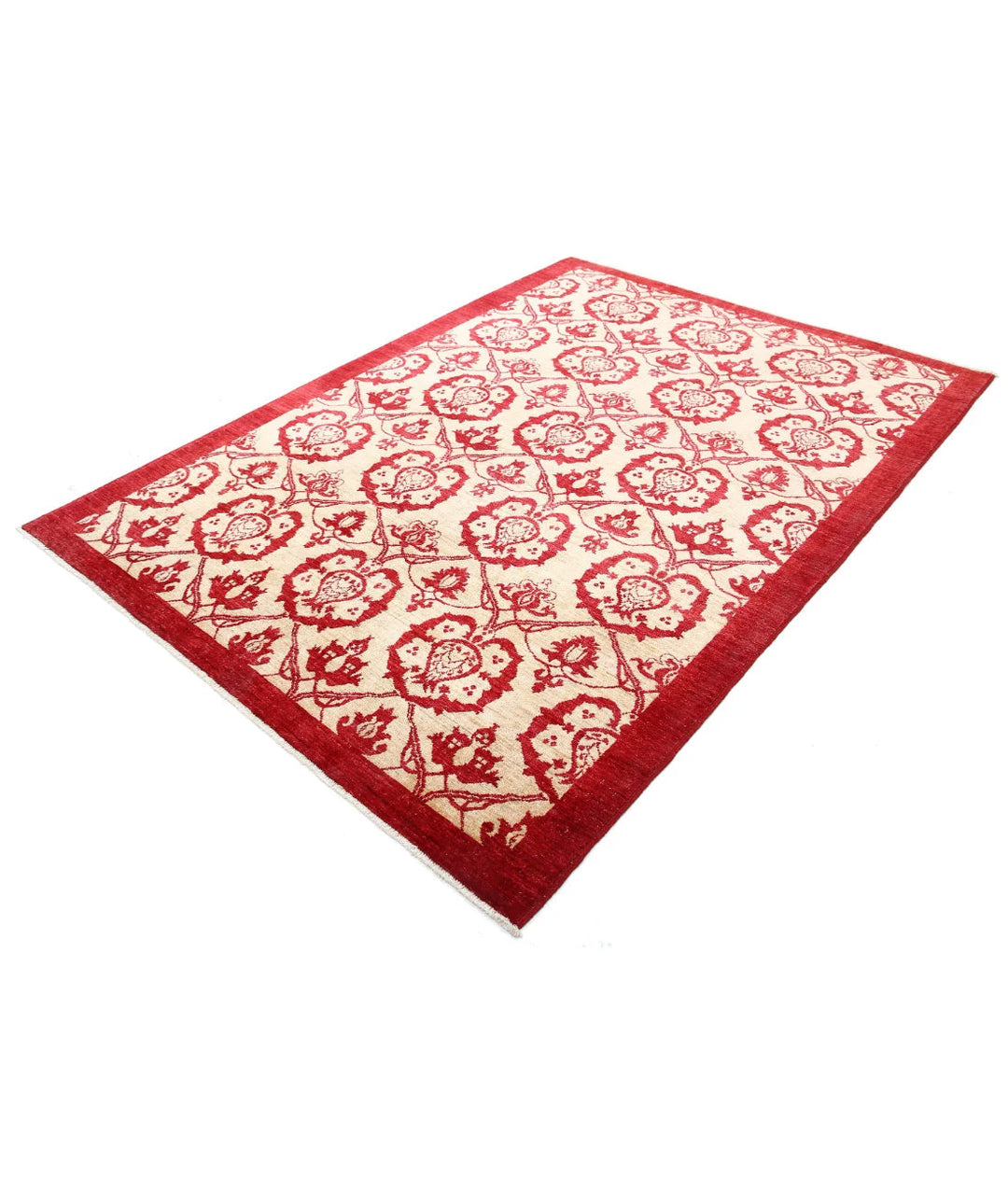 Beige Afghan Modcar Rug 5' 10" x 7' 9" Hand-Knotted | No. AT17200