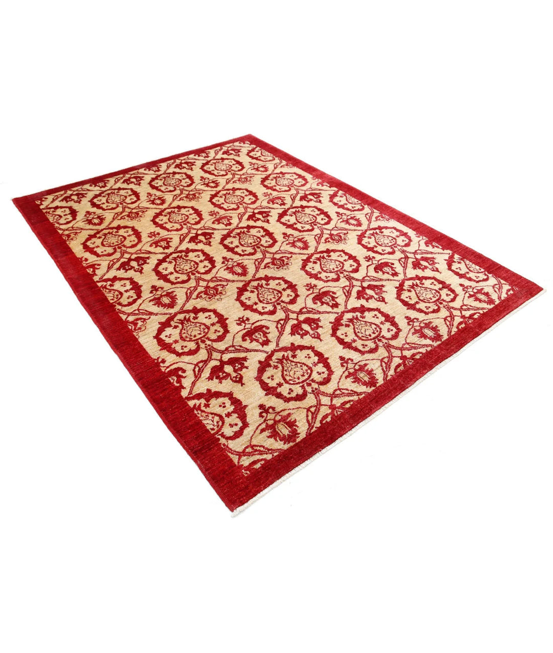Beige Afghan Modcar Rug 5' 10" x 7' 9" Hand-Knotted | No. AT17200