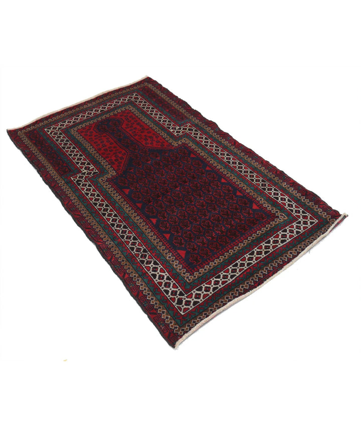 Red Afghan Tribal Rug 3' 2" x 4' 9" Hand-Knotted | No. AT17250