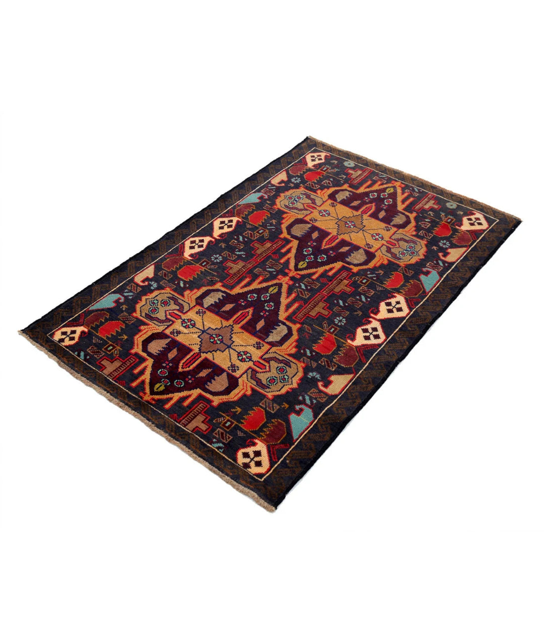 Red Afghan Tribal Rug 3' 2" x 4' 9" Hand-Knotted | No. AT17250