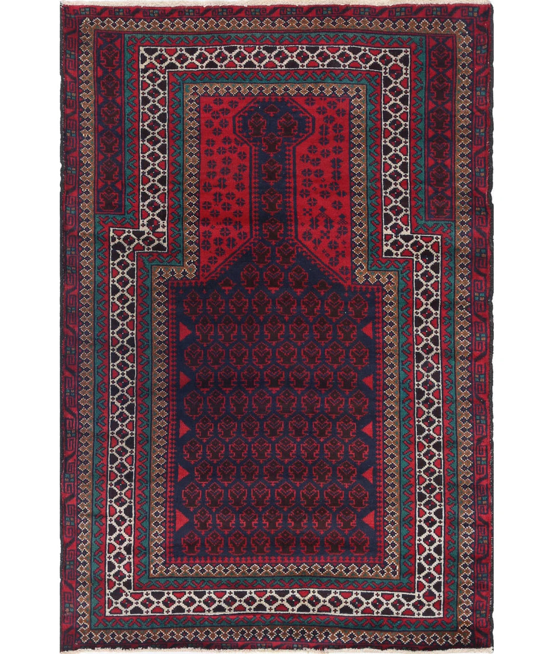 Red Afghan Tribal Rug 3' 2" x 4' 9" Hand-Knotted | No. AT17250