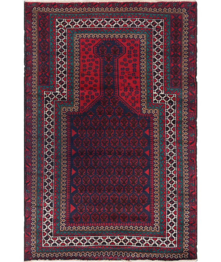 Red Afghan Tribal Rug 3' 2" x 4' 9" Hand-Knotted | No. AT17250