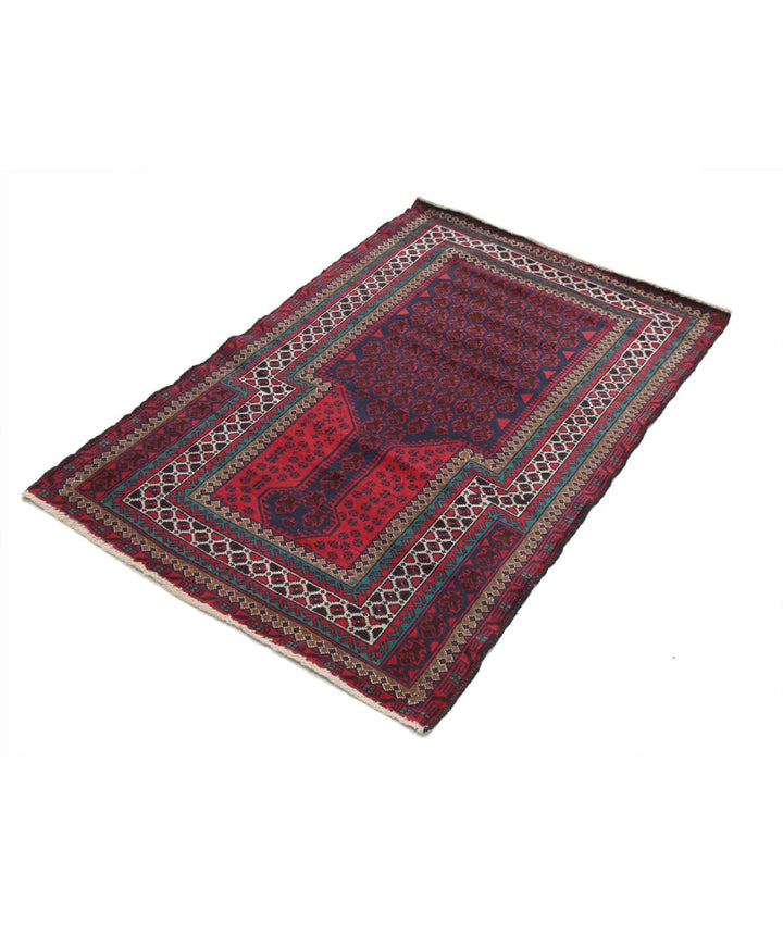 Red Afghan Tribal Rug 3' 2" x 4' 9" Hand-Knotted | No. AT17250