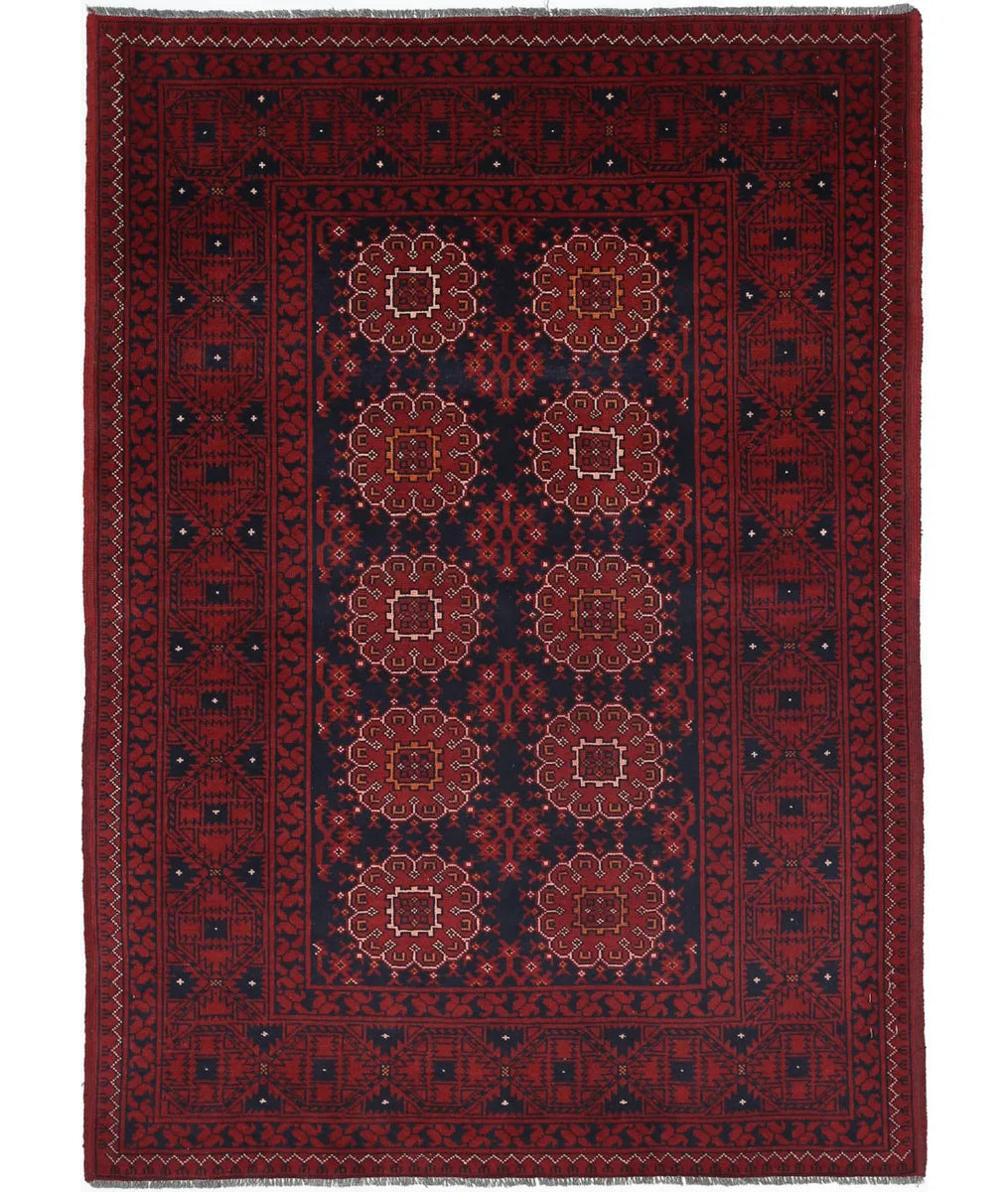 Red Afghan Khamyab Rug 3' 3" x 4' 8" Hand-Knotted | No. AT17329
