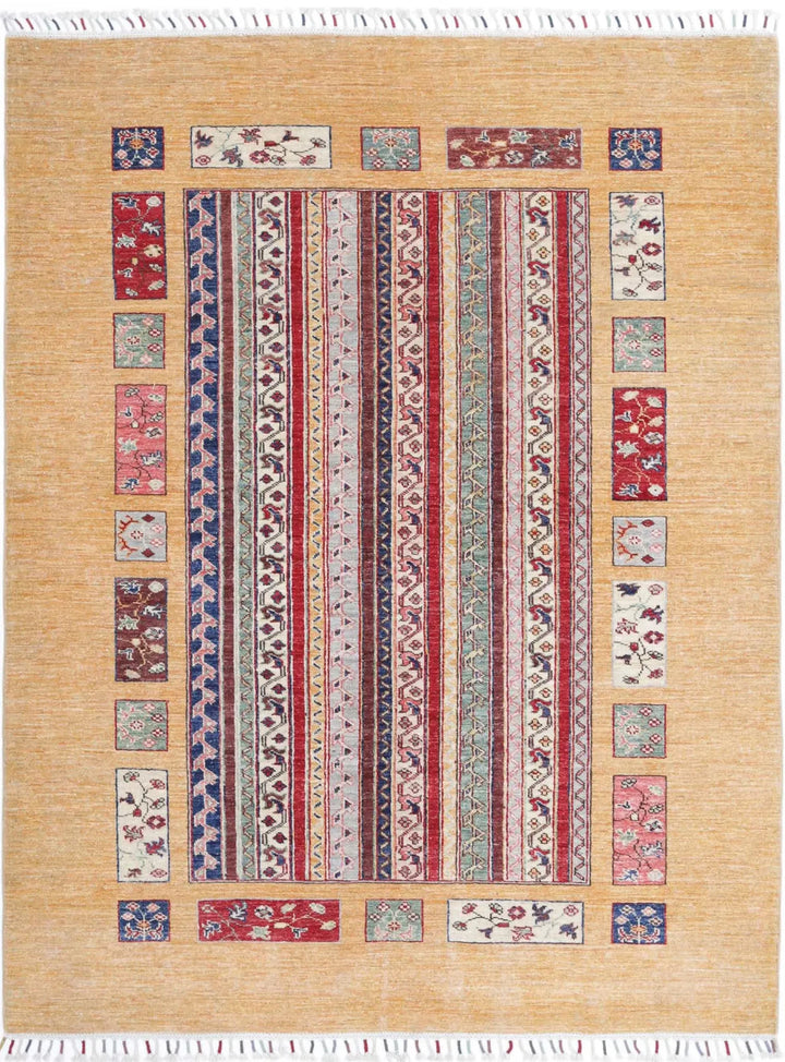 Gold Afghan Oriental Rug 4' 11" x 6' 6" Hand-Knotted | No. AT17354