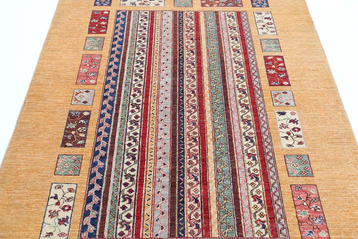 Gold Afghan Oriental Rug 4' 11" x 6' 6" Hand-Knotted | No. AT17354